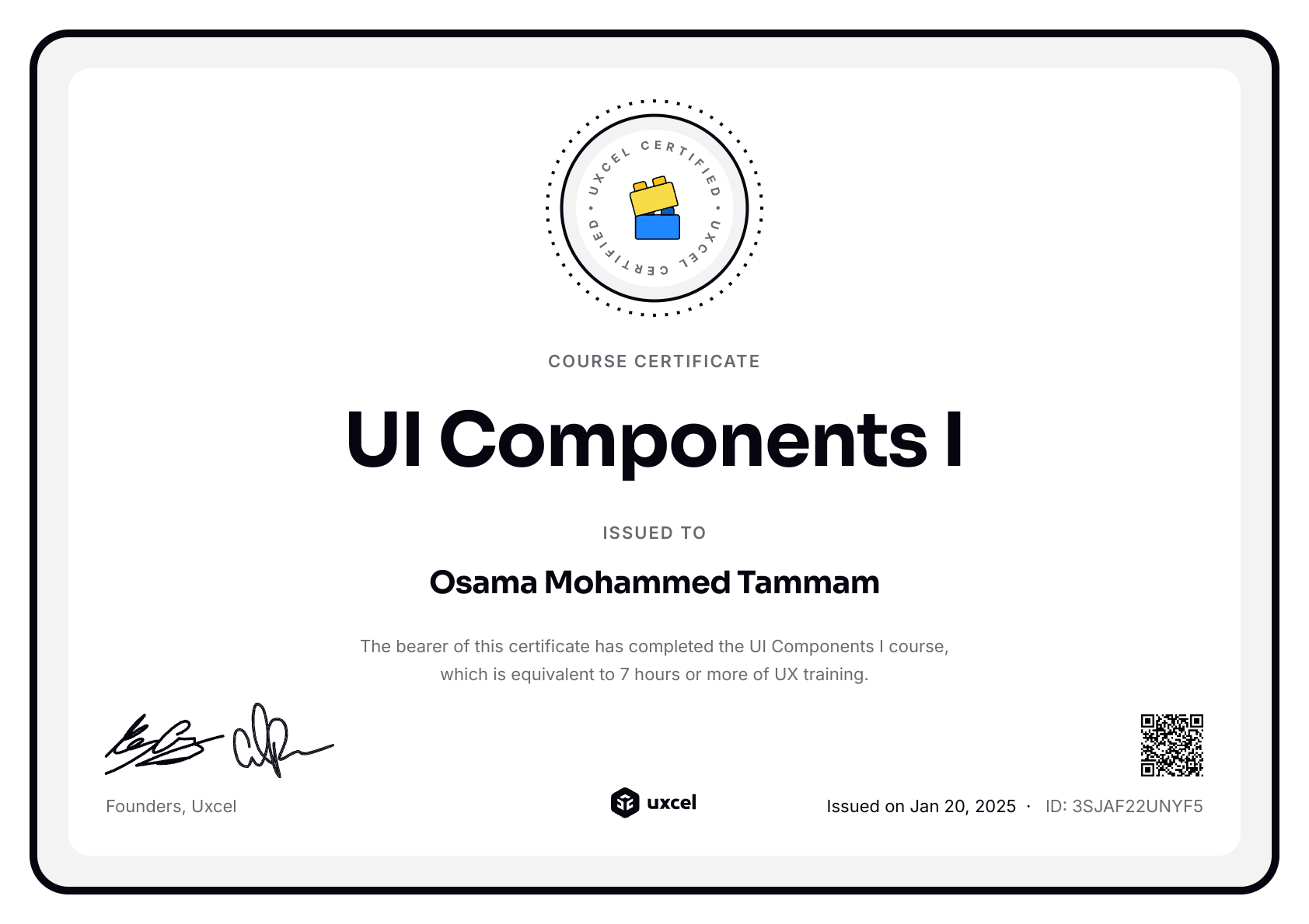 Osama Mohammed Tammam's certificate